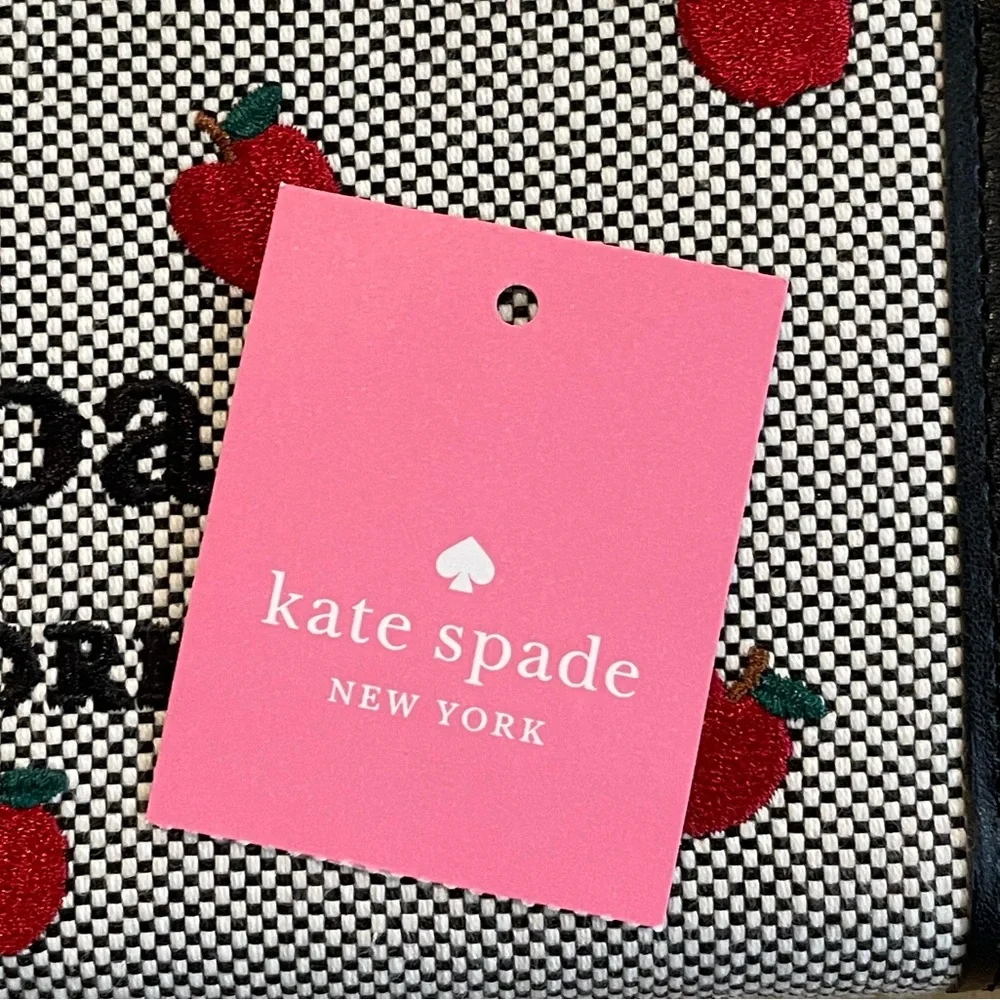 Kate Spade Apple Embroidered Toss Zip Around Wallet Black White Red